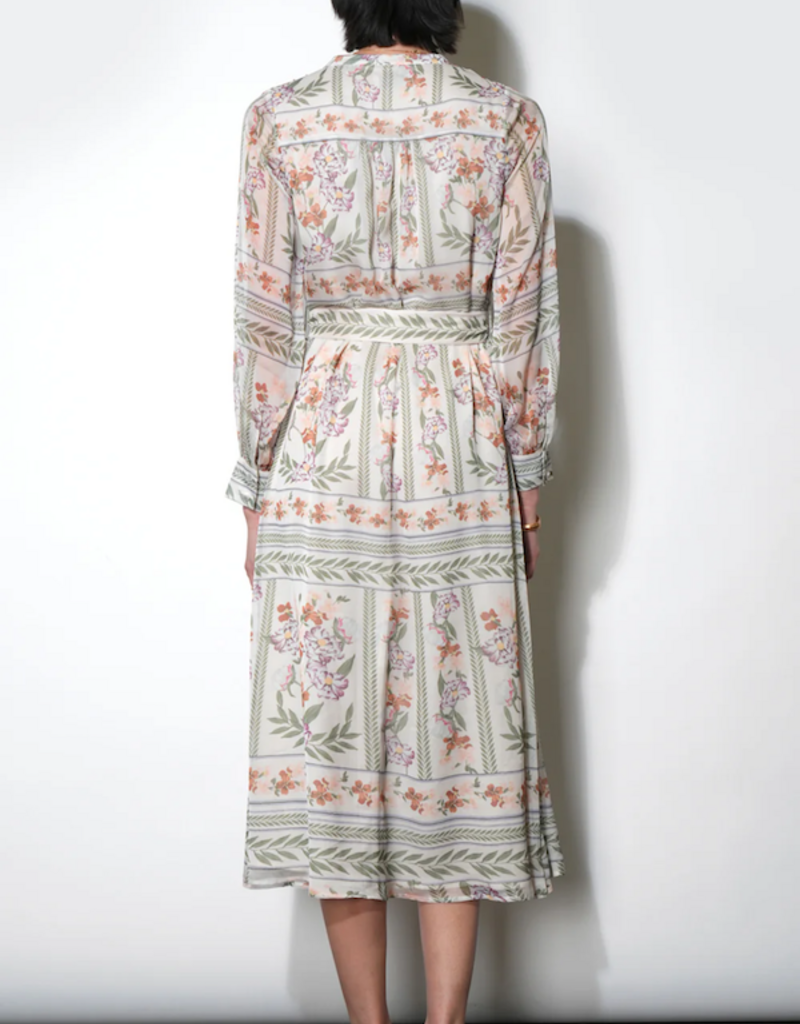 Greylin Reese Flowy Scarf Print Midi with Tie Belt in Ivory Combo