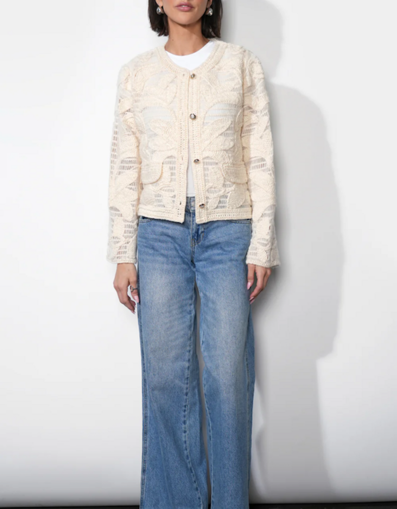 Greylin Sutton Open Crochet Cardigan in Cream