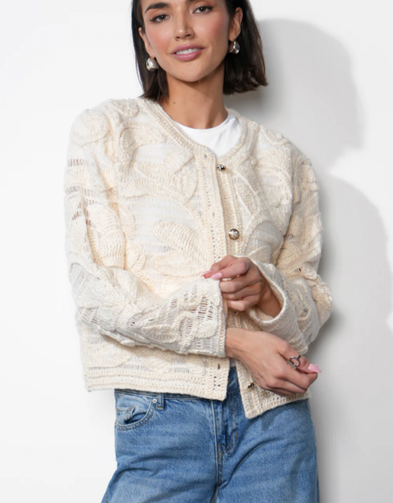 Greylin Sutton Open Crochet Cardigan in Cream