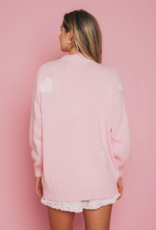 Brunette the Label Heart Oversized Cardigan in Light Pink w/ White Patches