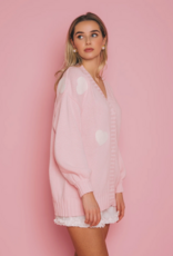 Brunette the Label Heart Oversized Cardigan in Light Pink w/ White Patches