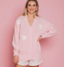 Brunette the Label Heart Oversized Cardigan in Light Pink w/ White Patches