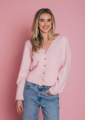Brunette the Label Valentina Cardigan in Light Pink w/ Silver Buttons