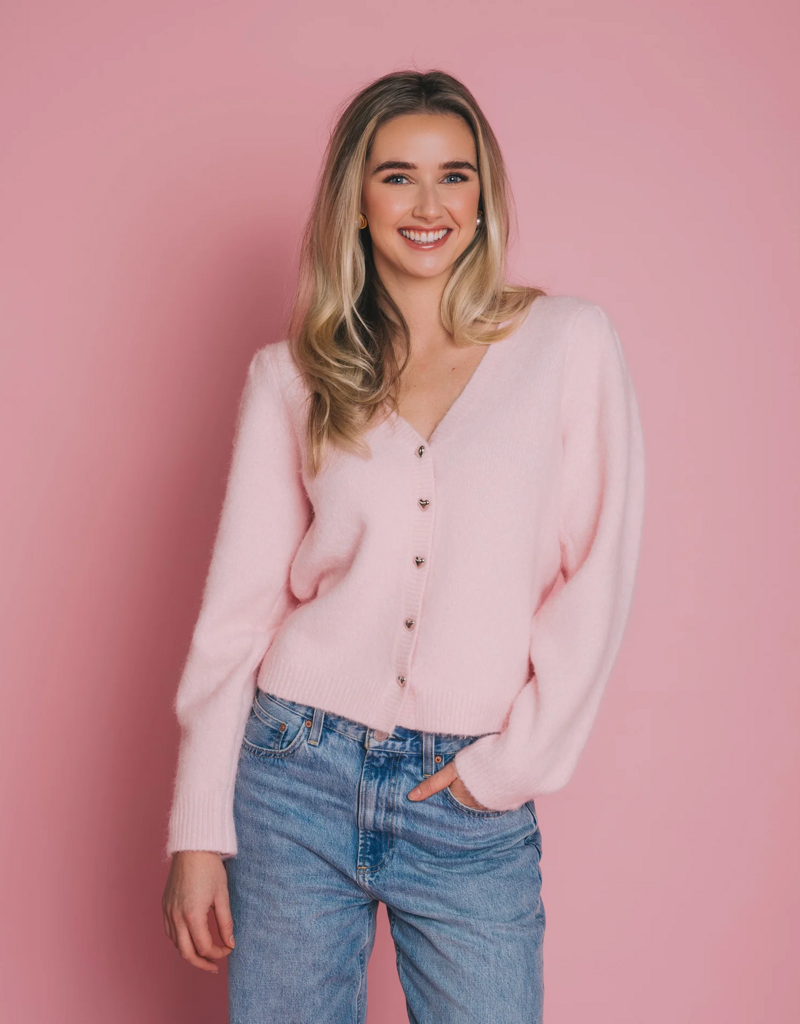 Brunette the Label Valentina Cardigan in Light Pink w/ Silver Buttons