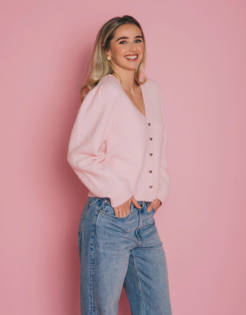 Brunette the Label Valentina Cardigan in Light Pink w/ Silver Buttons