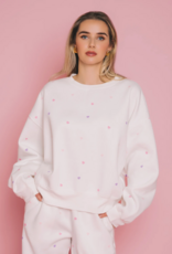 Brunette the Label All Over Tiny Heart Girlfriend Crew in Cream w/ Multicolour Hearts