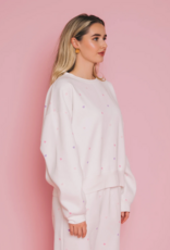 Brunette the Label All Over Tiny Heart Girlfriend Crew in Cream w/ Multicolour Hearts