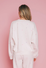 Brunette the Label All Over Tiny Heart Girlfriend Crew in Cream w/ Multicolour Hearts