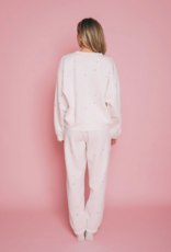 Brunette the Label All Over Tiny Heart Oversized Jogger in Cream w/ Multicolour Hearts