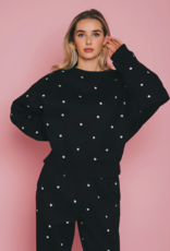 Brunette the Label All Over Tiny Heart Girlfriend Crew in Black w/ Cream Hearts