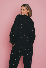 Brunette the Label All Over Tiny Heart Girlfriend Crew in Black w/ Cream Hearts