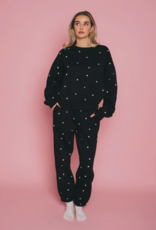 Brunette the Label All Over Tiny Heart Girlfriend Crew in Black w/ Cream Hearts