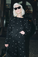 Brunette the Label All Over Tiny Heart Girlfriend Crew in Black w/ Cream Hearts