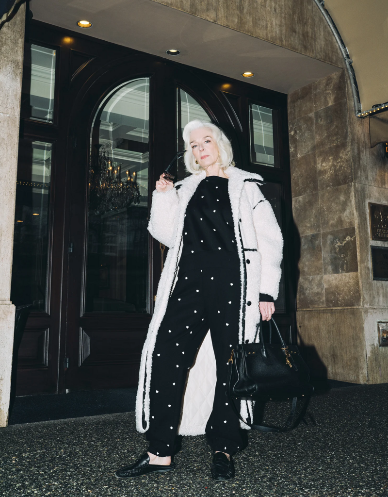 Brunette the Label All Over Tiny Heart Oversized Jogger in Black w/ Cream Hearts