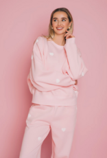 Brunette the Label All Over Heart Girlfriend Crew in Light Pink w/ White Hearts