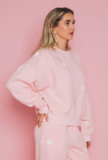 Brunette the Label All Over Heart Girlfriend Crew in Light Pink w/ White Hearts