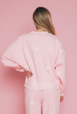 Brunette the Label All Over Heart Girlfriend Crew in Light Pink w/ White Hearts