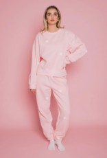 Brunette the Label All Over Heart Girlfriend Crew in Light Pink w/ White Hearts