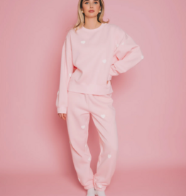 Brunette the Label All Over Heart Oversized Jogger in Light Pink w/ White Hearts