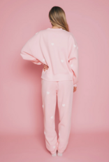 Brunette the Label All Over Heart Oversized Jogger in Light Pink w/ White Hearts