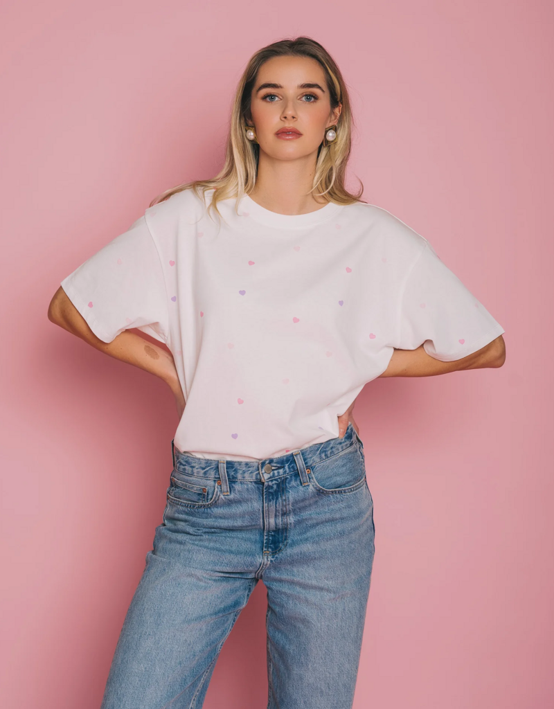Brunette the Label All Over Tiny Heart Oversized Boxy Tee