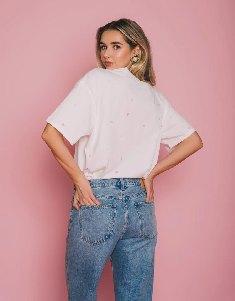 Brunette the Label All Over Tiny Heart Oversized Boxy Tee
