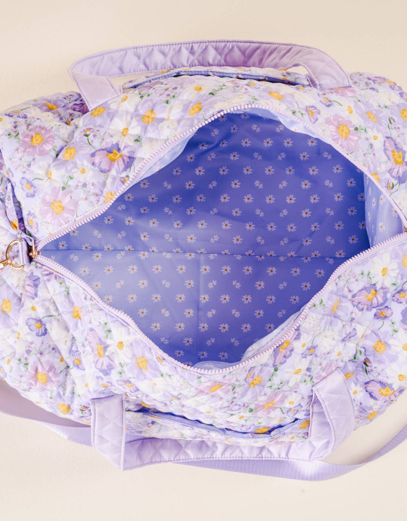 The Darling Effect On-The-Go Quilted Weekender Bag in Purple Bouquet Beauty