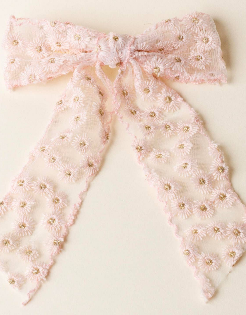 The Darling Effect Ditzy Daisies Sheer Hair Bow - Blush Pink