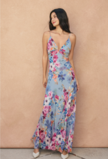Dress Forum Garden Promenade Godet Flared Maxi Dress in Delicate Blues Floral