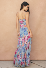 Dress Forum Garden Promenade Godet Flared Maxi Dress in Delicate Blues Floral