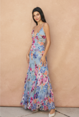 Dress Forum Garden Promenade Godet Flared Maxi Dress in Delicate Blues Floral