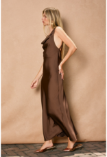 Dress Forum Going Out Twisted Strap Satin Maxi Dress in Chocolate Brown