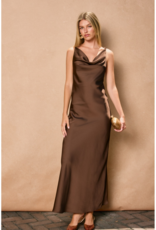 Dress Forum Going Out Twisted Strap Satin Maxi Dress in Chocolate Brown