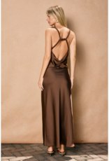 Dress Forum Going Out Twisted Strap Satin Maxi Dress in Chocolate Brown