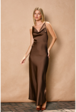 Dress Forum Going Out Twisted Strap Satin Maxi Dress in Chocolate Brown