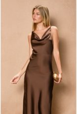 Dress Forum Going Out Twisted Strap Satin Maxi Dress in Chocolate Brown