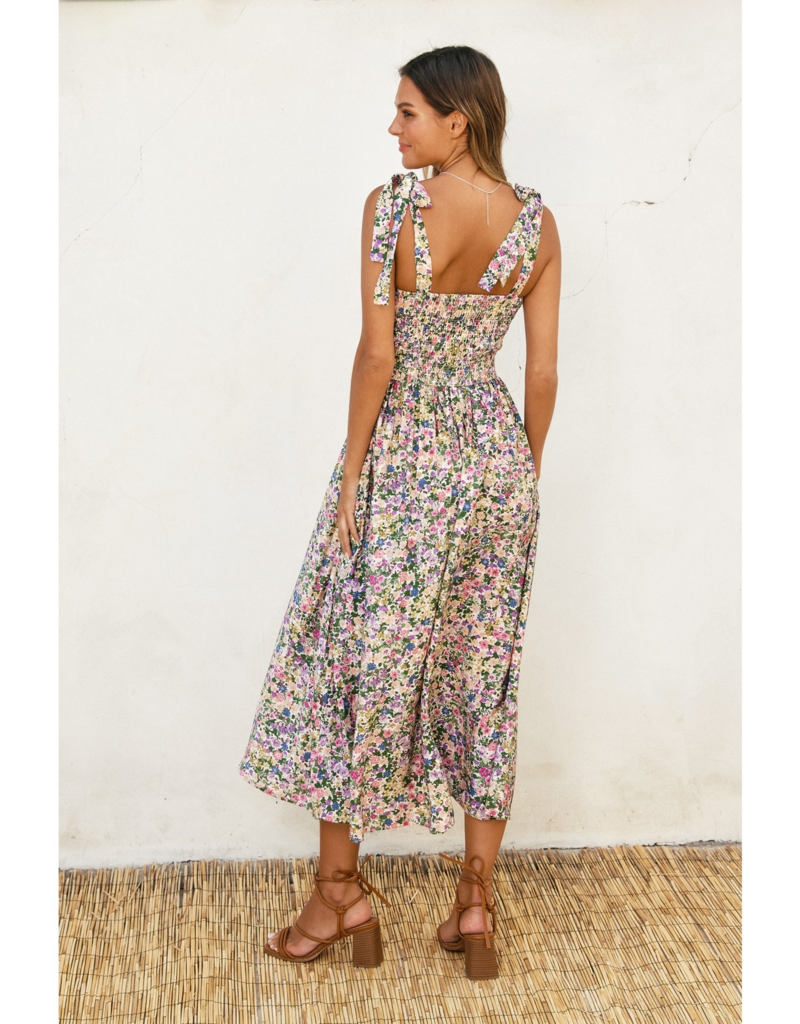 Dress Forum Morning Glory Smocked Midi Dress in Pink/Green Floral