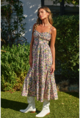 Dress Forum Morning Glory Tie-Back Midi Dress in Pink/Green Floral