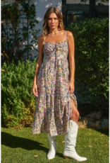 Dress Forum Morning Glory Tie-Back Midi Dress in Pink/Green Floral