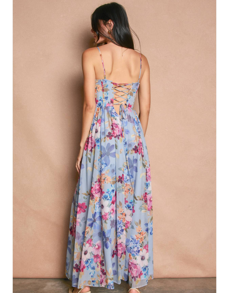 Dress Forum Garden Promenade Corset Maxi Dress in Delicate Blues Floral