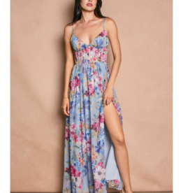 Dress Forum Garden Promenade Corset Maxi Dress in Delicate Blues Floral