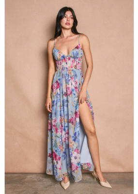 Dress Forum Garden Promenade Corset Maxi Dress in Delicate Blues Floral