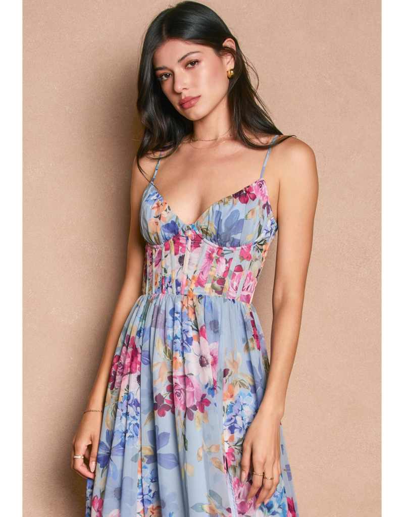 Dress Forum Garden Promenade Corset Maxi Dress in Delicate Blues Floral