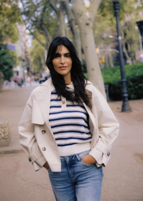 B.Young Mikala Knitted Cotton Pullover in Blue Stripe