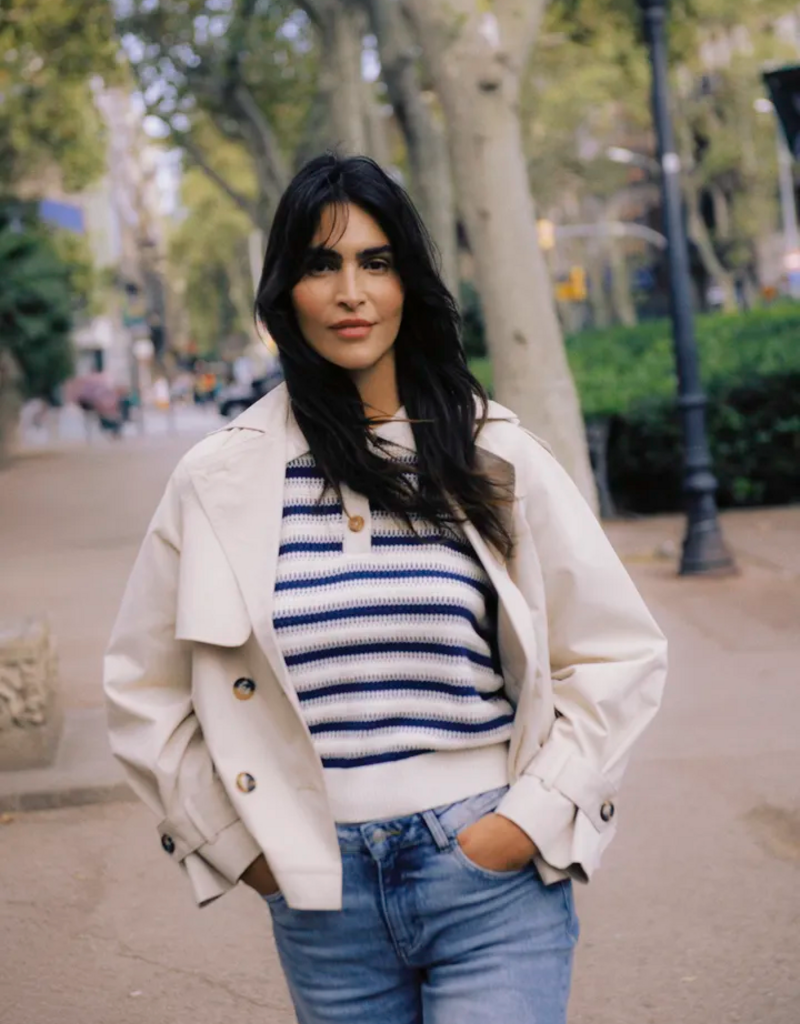 B.Young Mikala Knitted Cotton Pullover in Blue Stripe