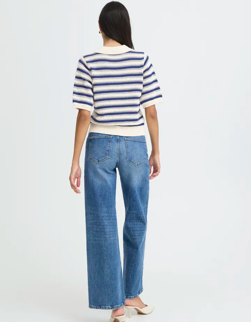 B.Young Mikala Knitted Cotton Pullover in Blue Stripe