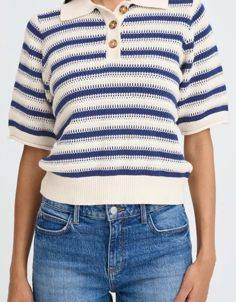 B.Young Mikala Knitted Cotton Pullover in Blue Stripe