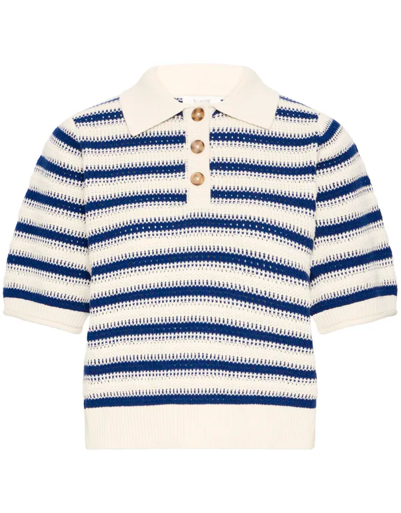 B.Young Mikala Knitted Cotton Pullover in Blue Stripe