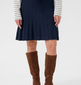 Cream Villea Knit Pleated Skirt in Navy