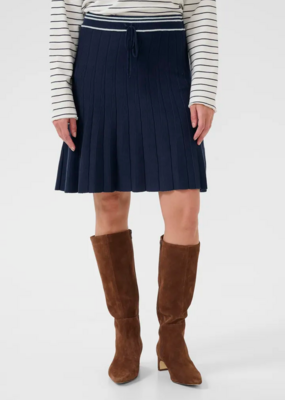Cream Villea Knit Pleated Skirt in Navy